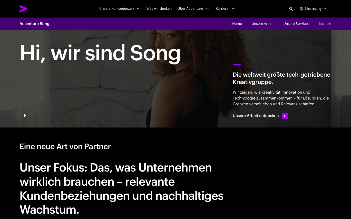 Screenshot of Accenture Song Germany website