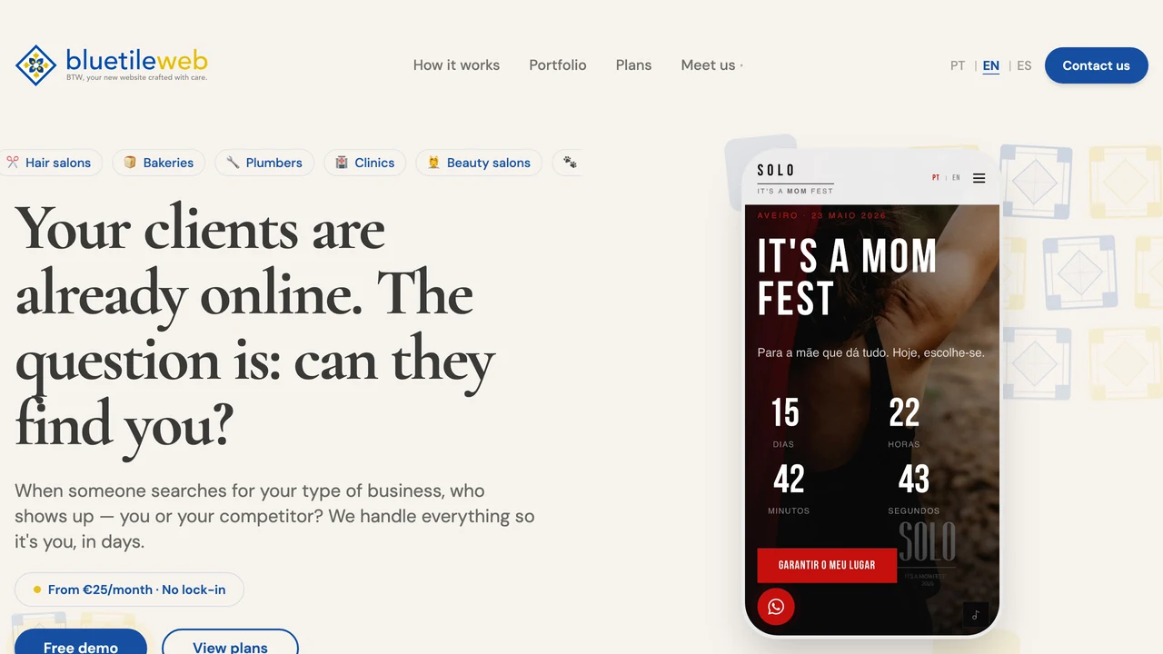 Screenshot of Blue Tile Web website