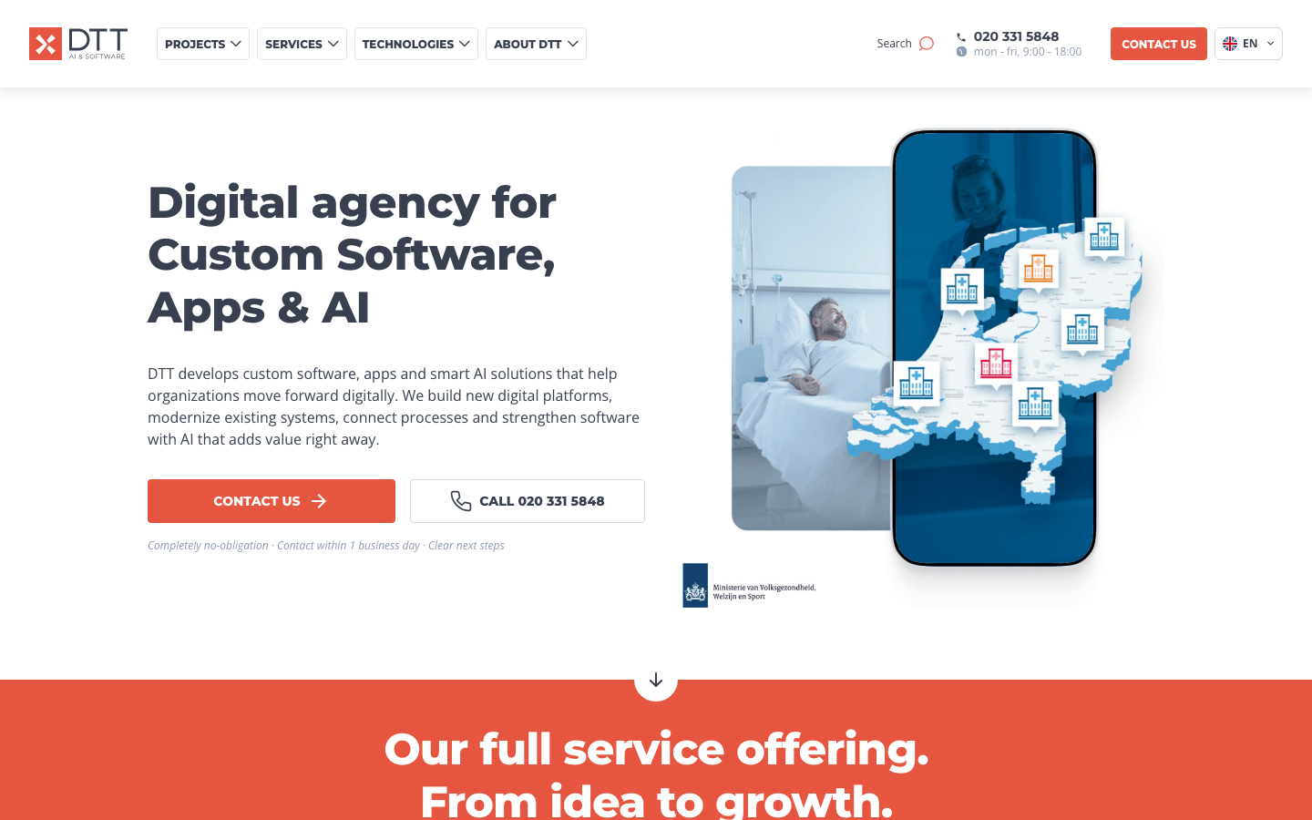 Screenshot of DTT website