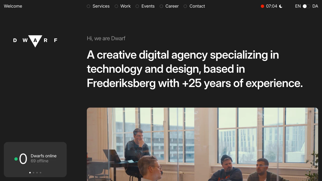 Screenshot of Dwarf website