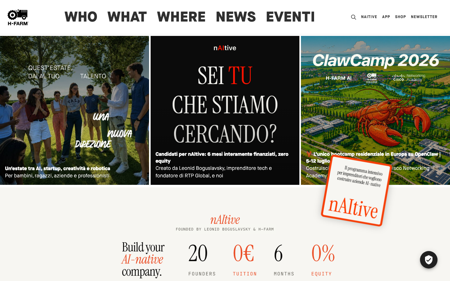 Screenshot of H-FARM website