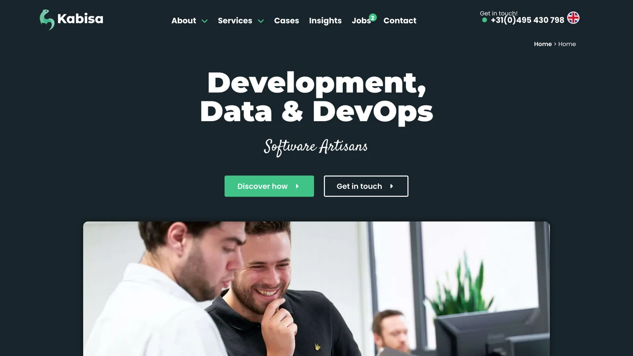 Screenshot van de website van Kabisa