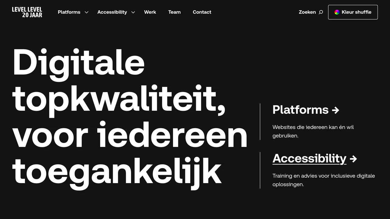 Screenshot van de website van Level Level