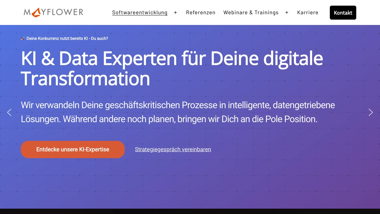 Screenshot der Website von Mayflower GmbH