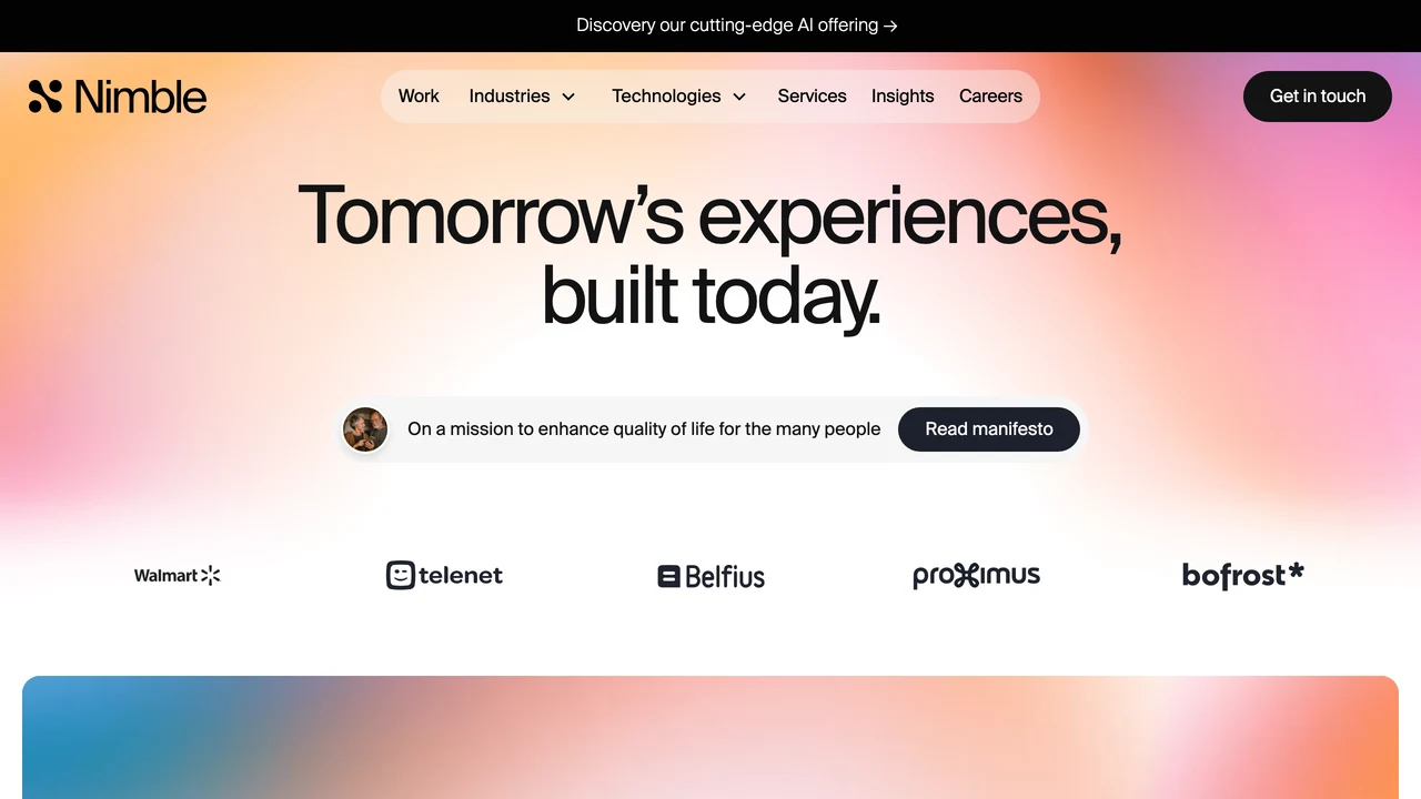Screenshot of Nimble website