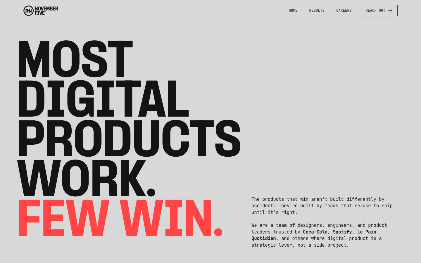 Screenshot of November Five website