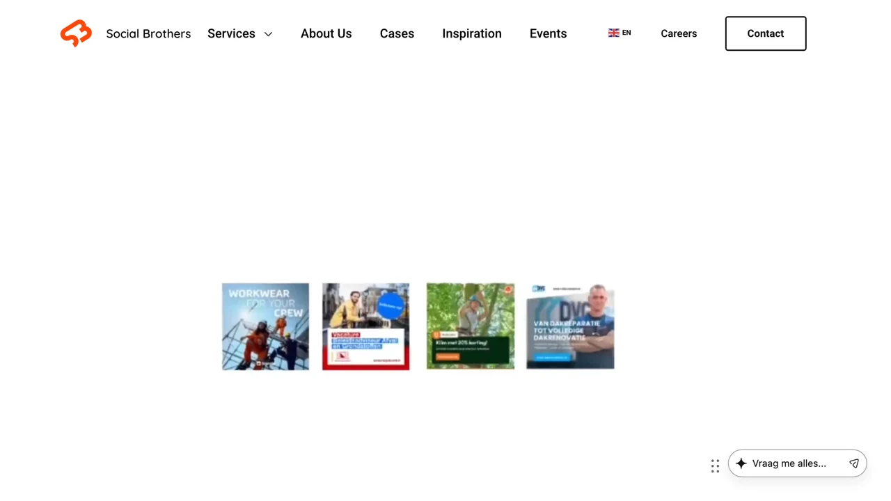 Screenshot van de website van Social Brothers