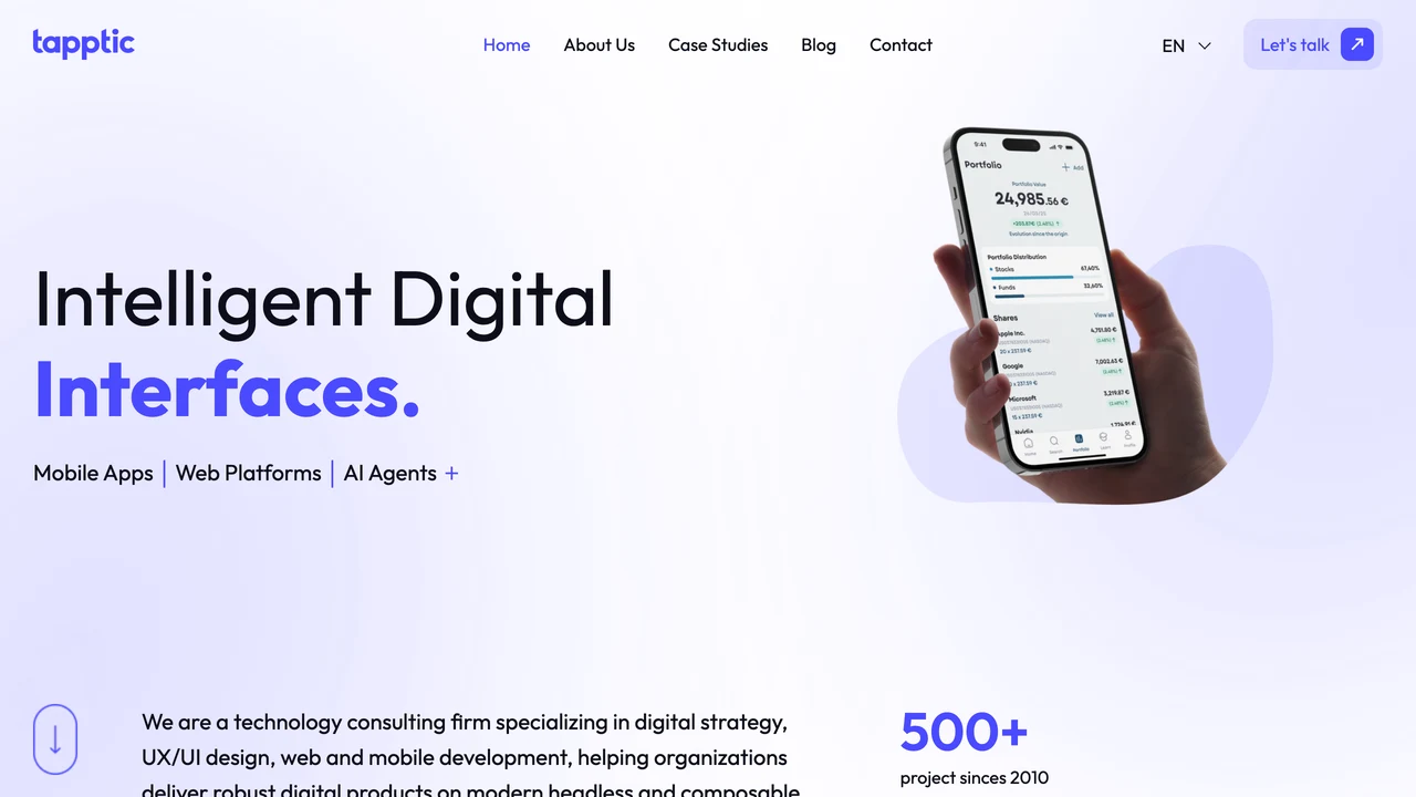 Screenshot of Tapptic website