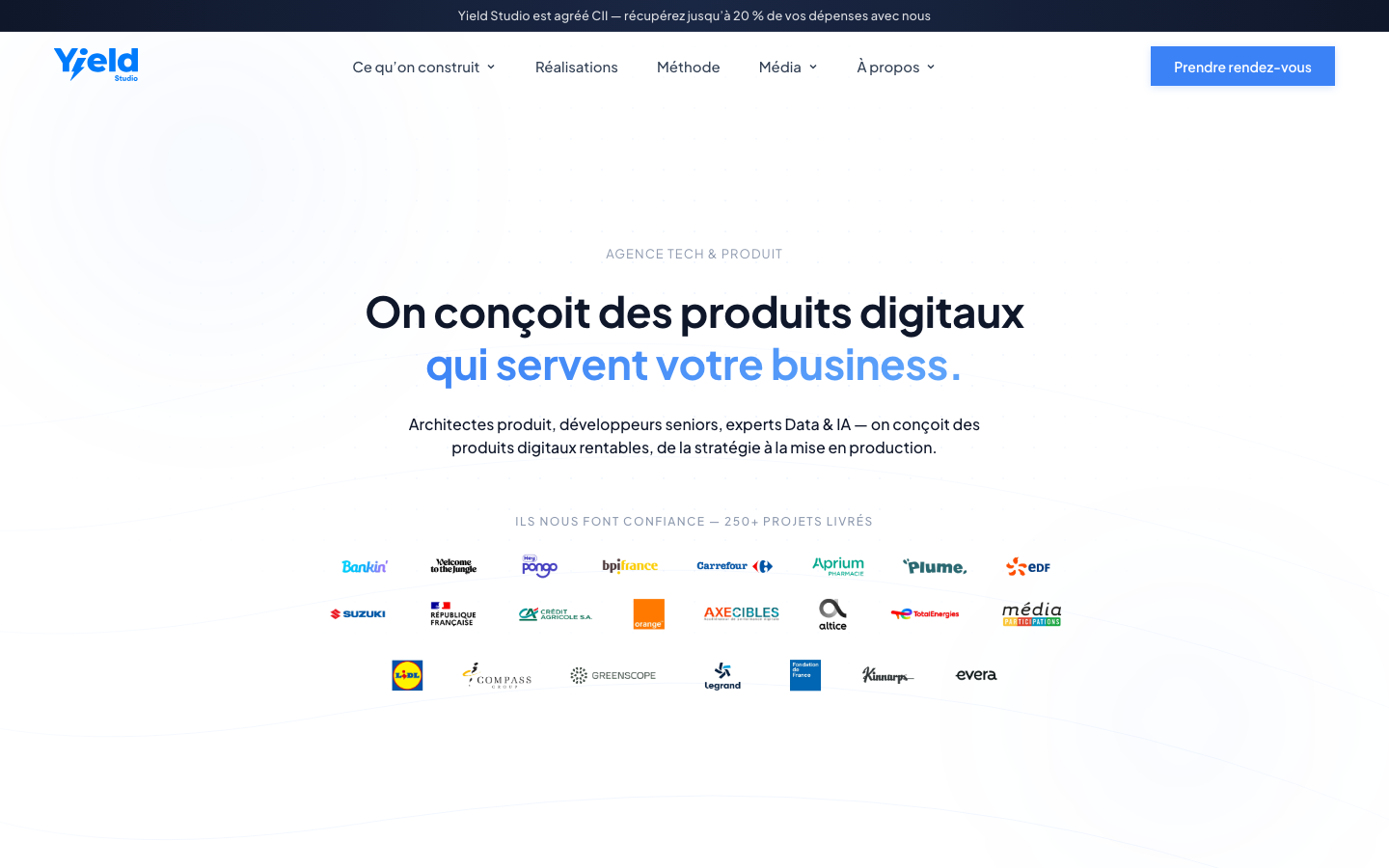 Screenshot of Yield Studio website